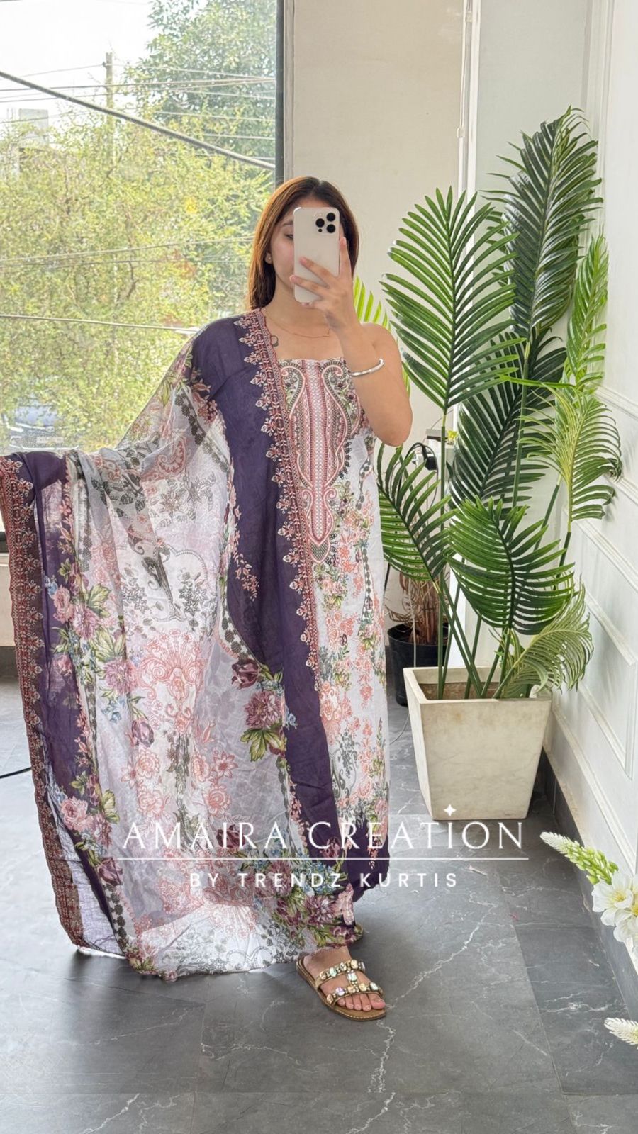 Premium Cotton Grey Purple Colour Unstitched Suit