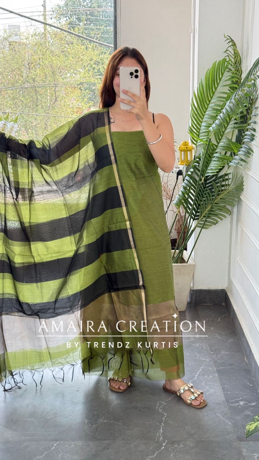 Premium Silk Green Black Unstitched Suit With Banarasi Silk