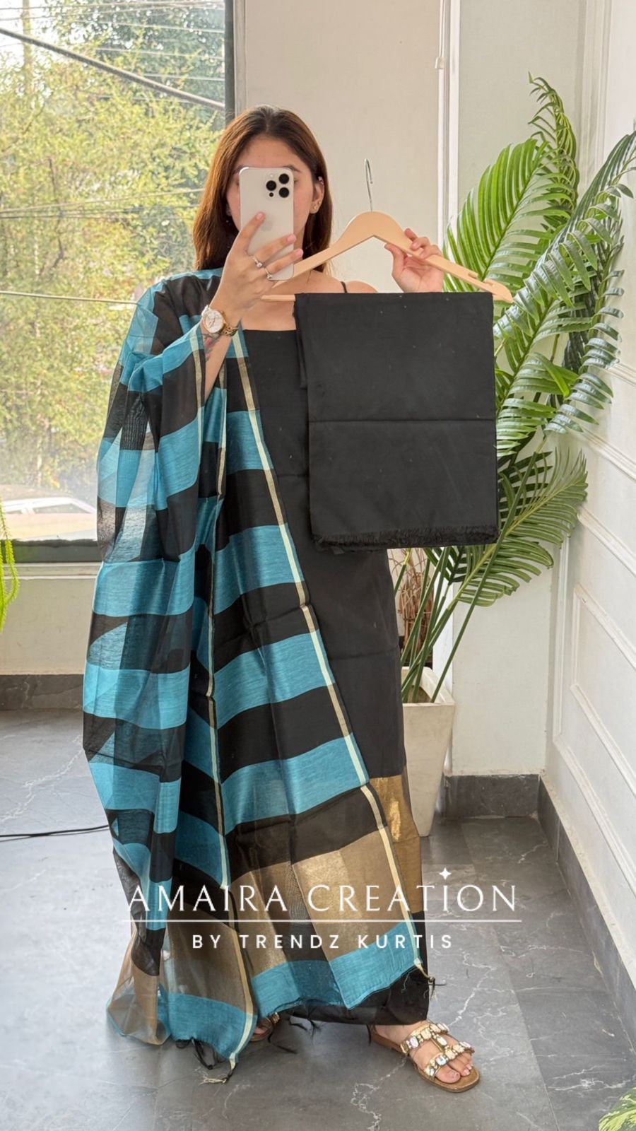 Premium Silk Blue Black Unstitched Suit With Banarasi Silk