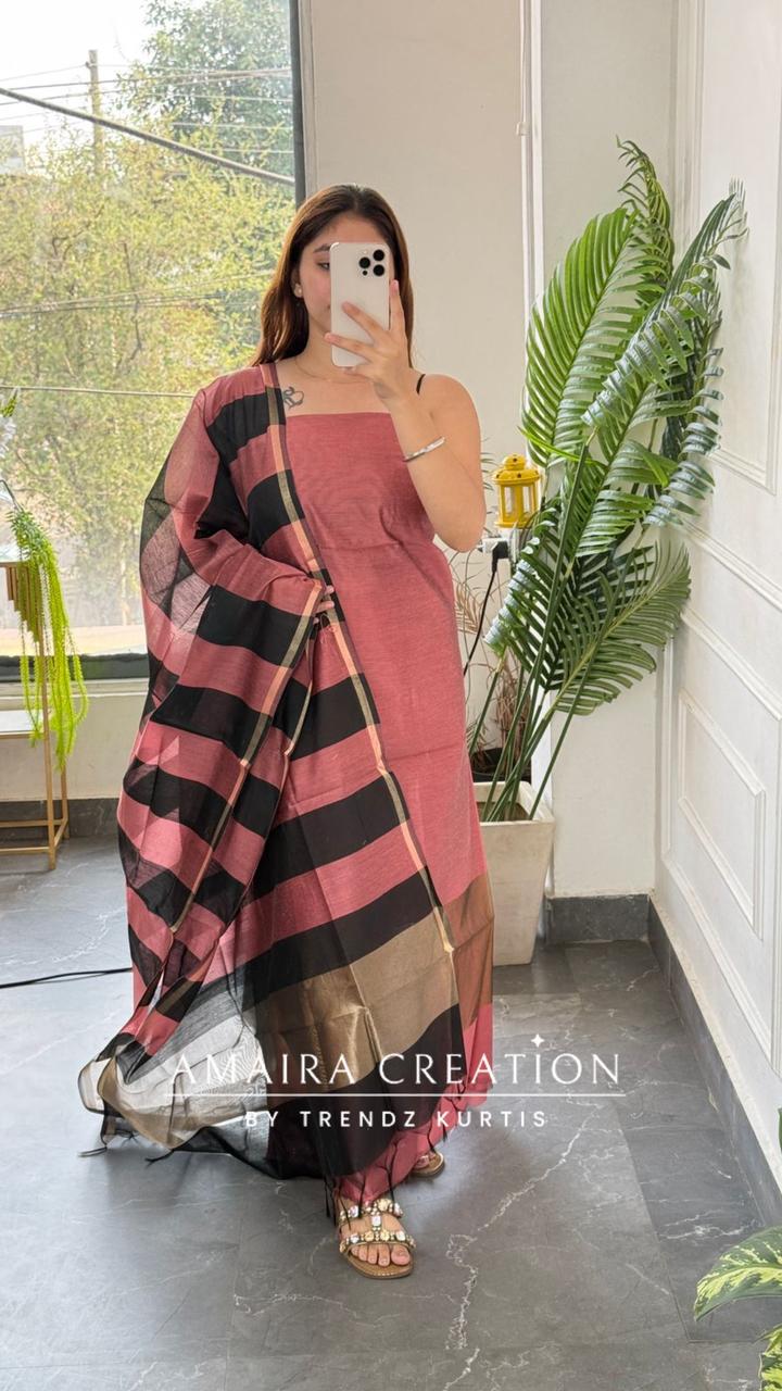 Premium Silk Onion Black Unstitched Suit With Banarasi Silk