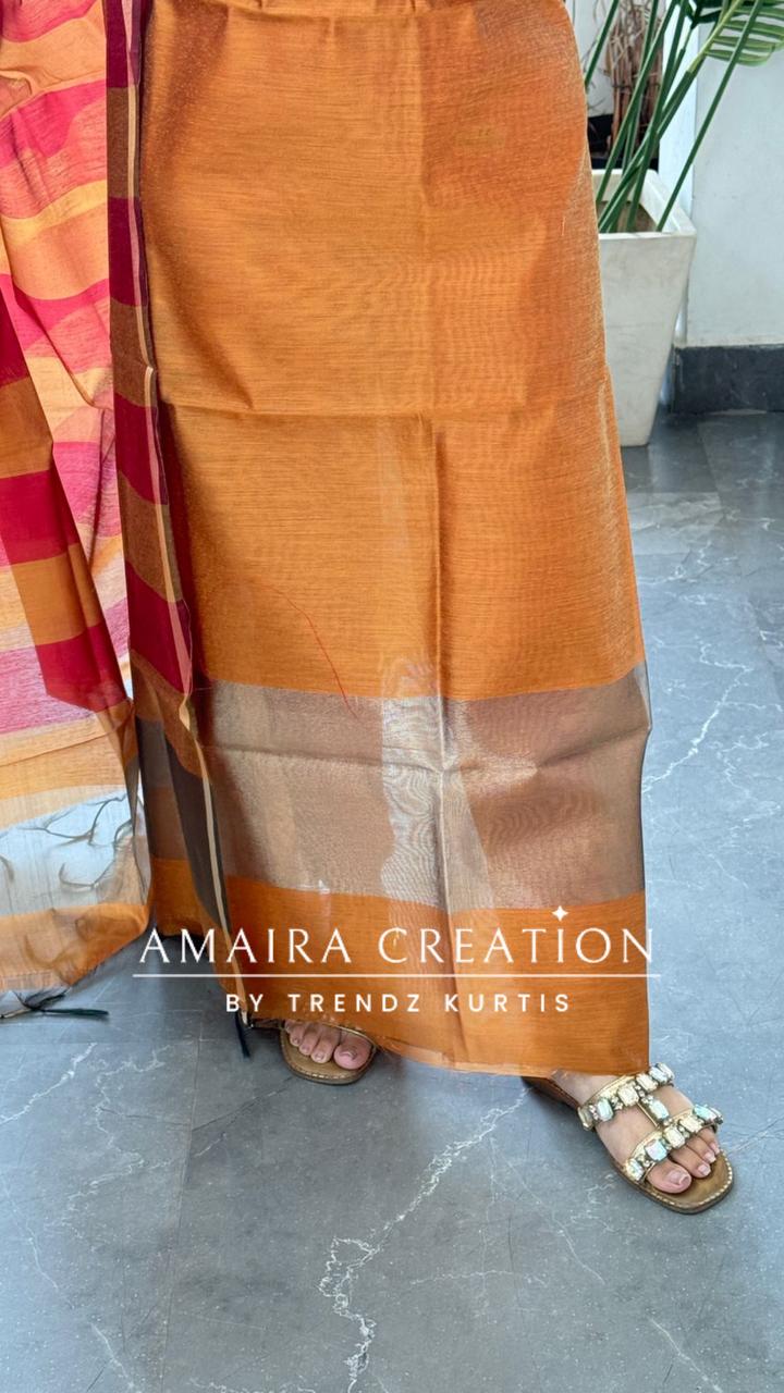 Premium Silk Mustard Marron Unstitched Suit With Banarasi Silk