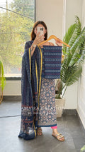 Premium Cotton Blue Colour Ajrak Print Unstitched Suit