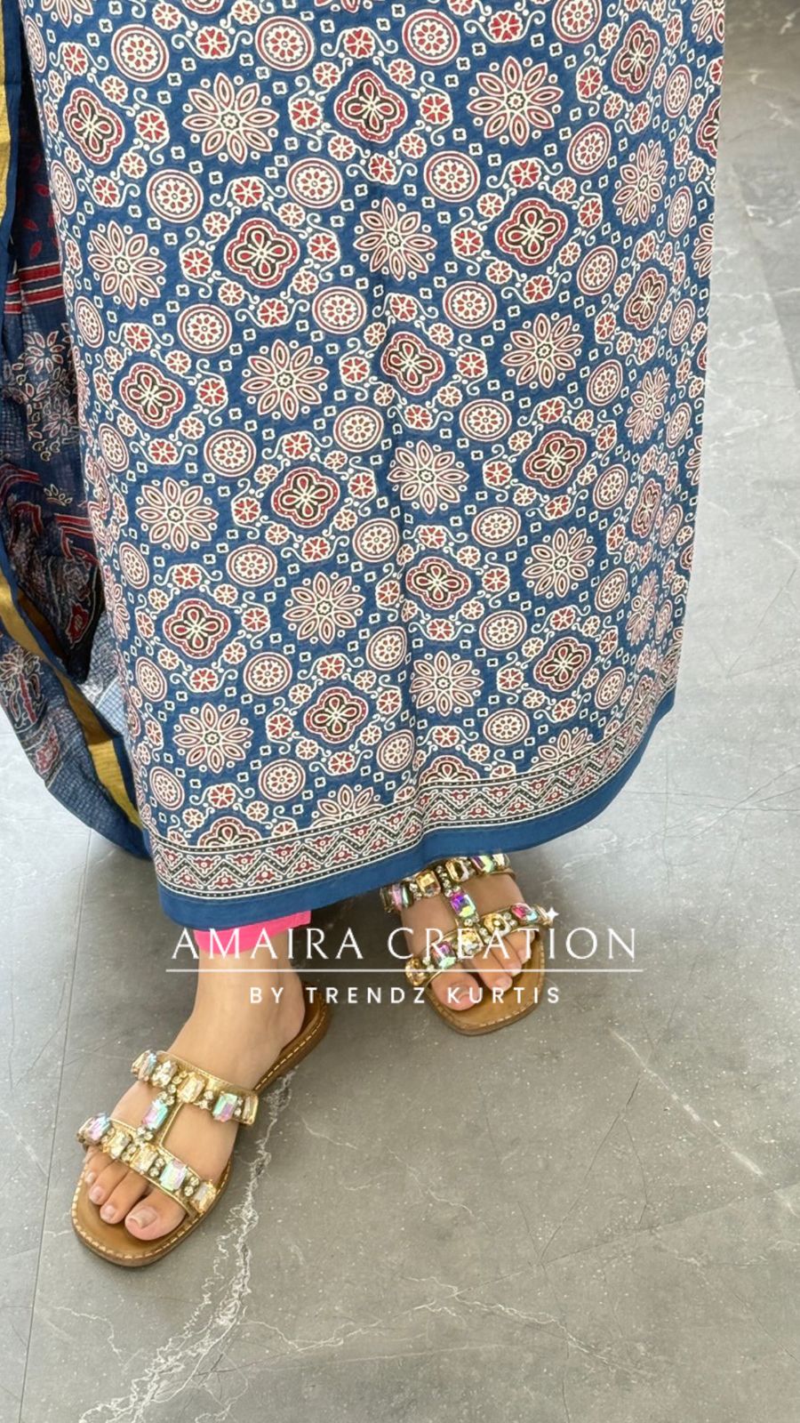 Premium Cotton Blue Colour Ajrak Print Unstitched Suit