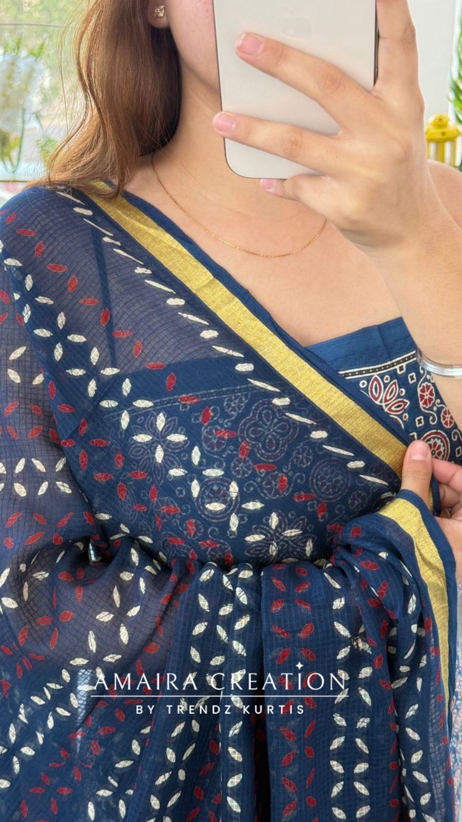 Premium Cotton Blue Colour Ajrak Print Unstitched Suit