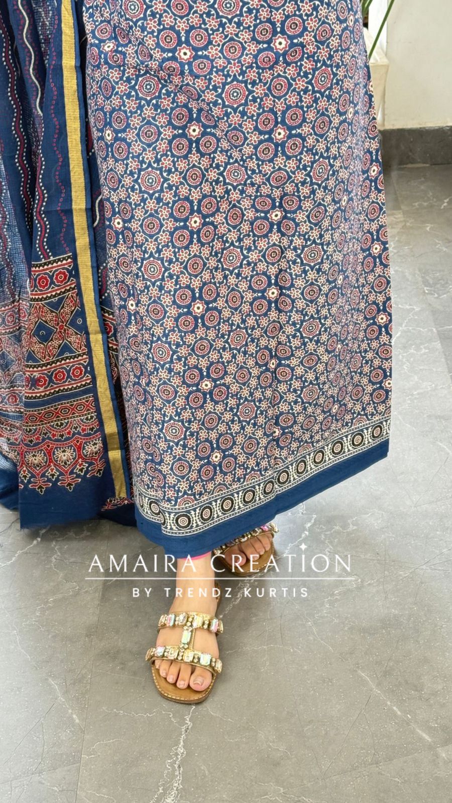 Premium Cotton Blue Colour Ajrak Print Unstitched Suit
