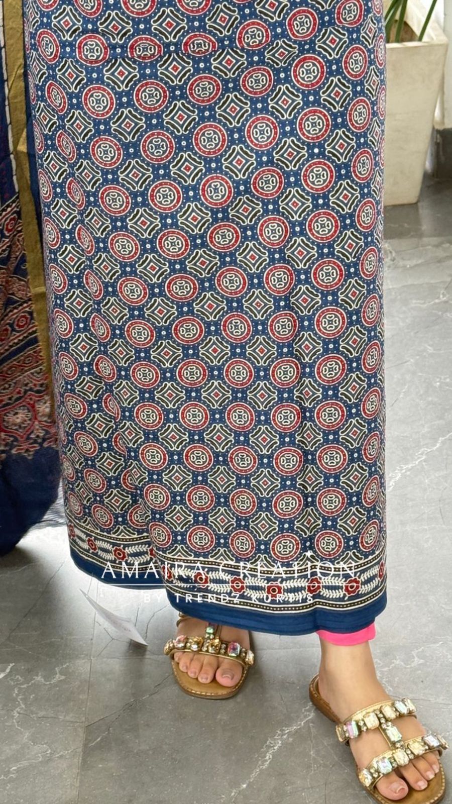 Premium Cotton Blue Colour Ajrak Print Unstitched Suit