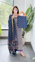 Premium Cotton Blue Colour Ajrak Print Unstitched Suit