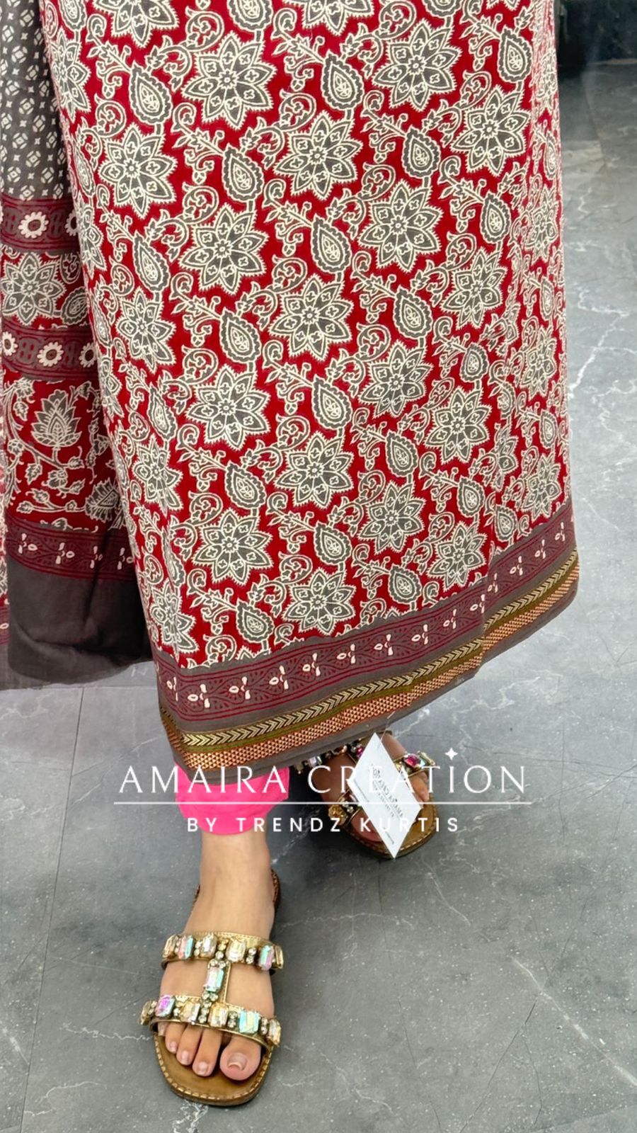 Premium Cotton Grey Maroon Bagru Print Unstitched Suit