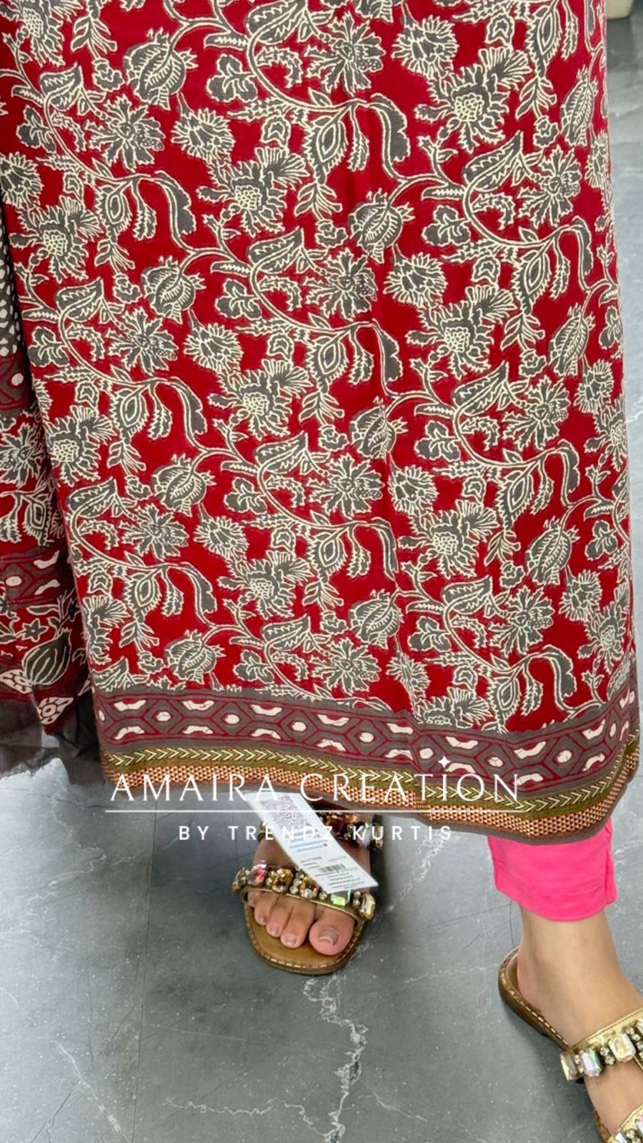 Premium Cotton Grey Maroon Bagru Print Unstitched Suit