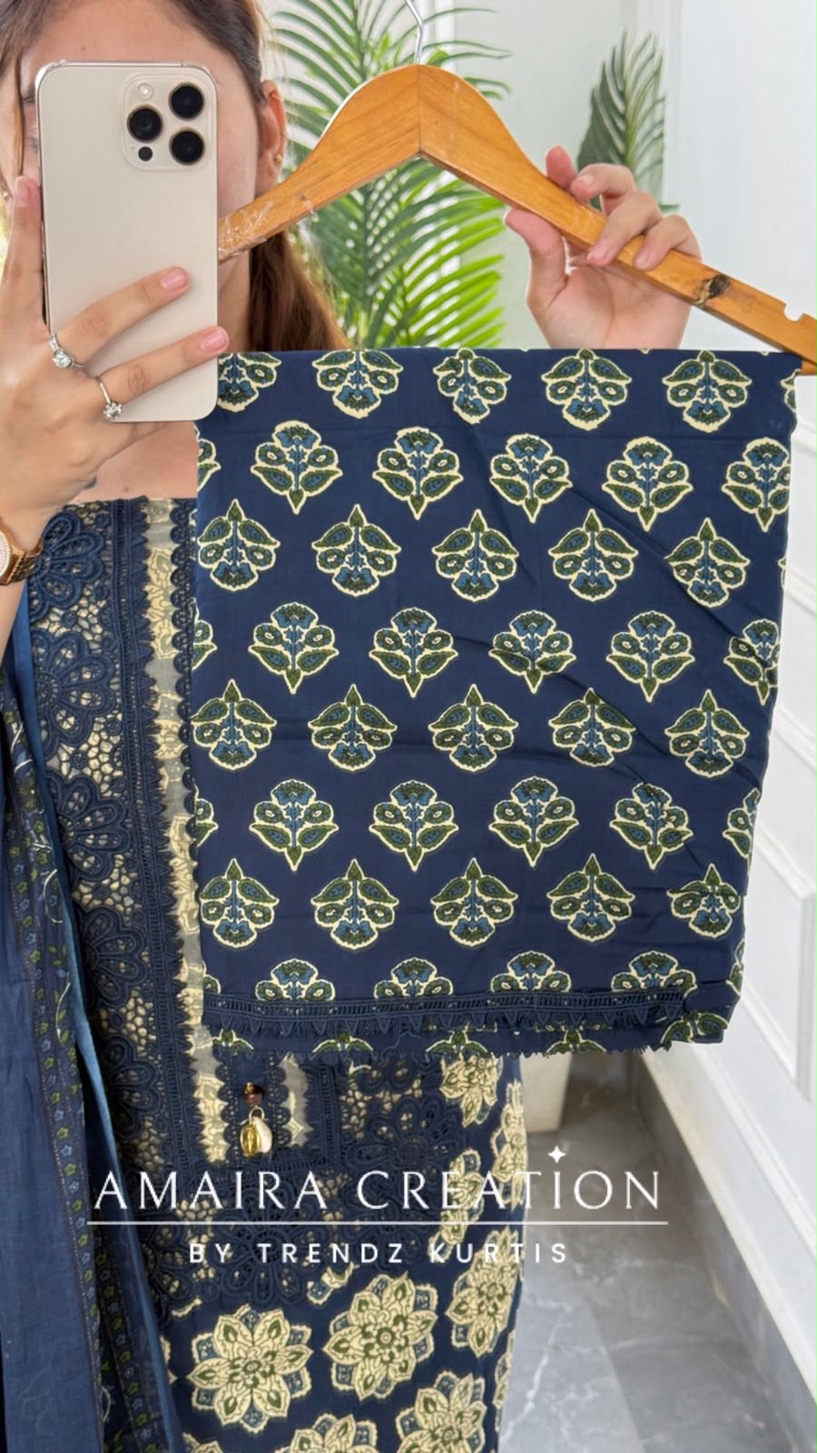 Premium Cotton Navy Blue Lace Detailing Pattern Unstitched Suit