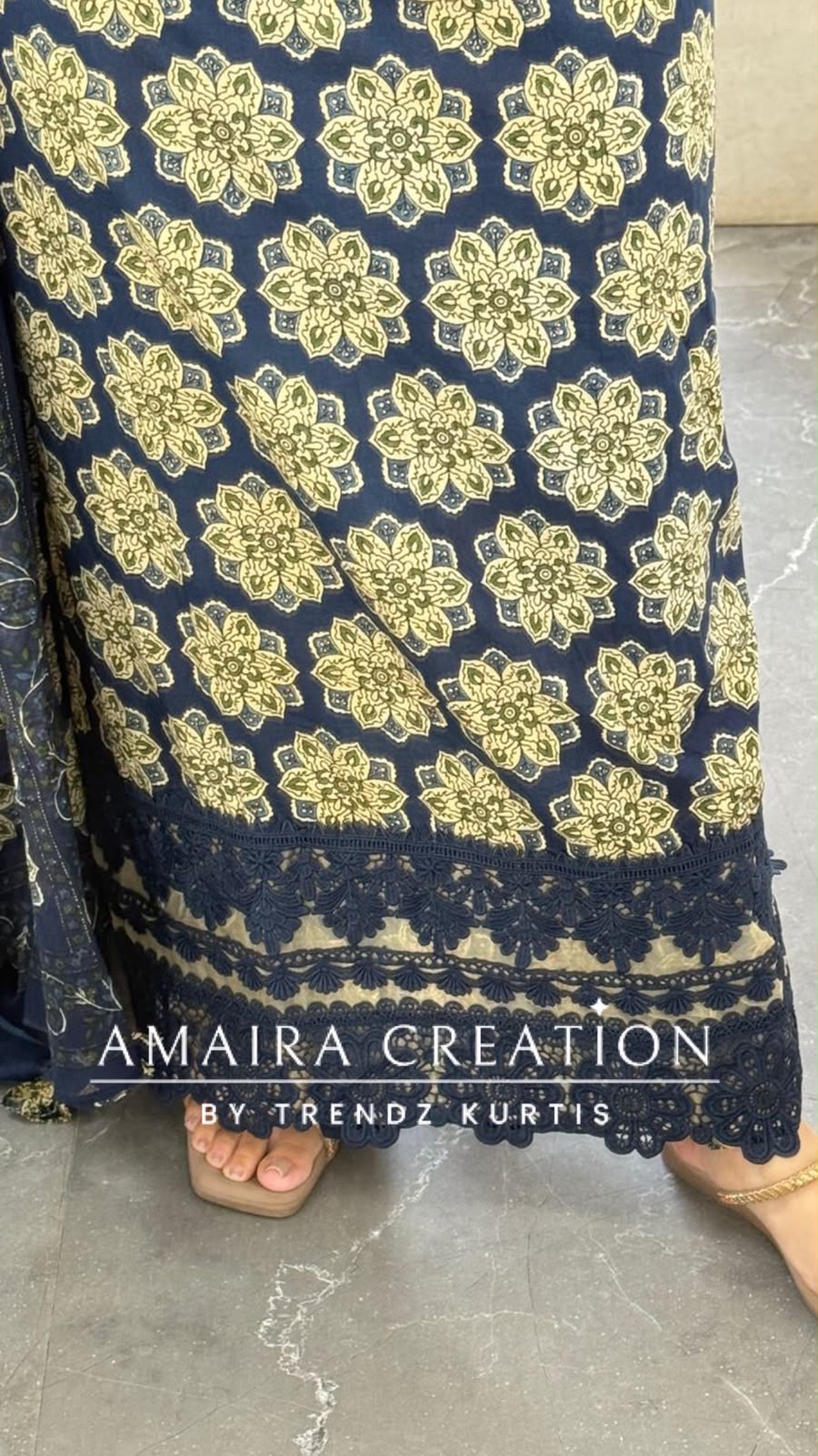 Premium Cotton Navy Blue Lace Detailing Pattern Unstitched Suit