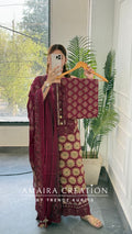 Premium Cotton Wine Lace Detailing Pattern Unstitched Suit