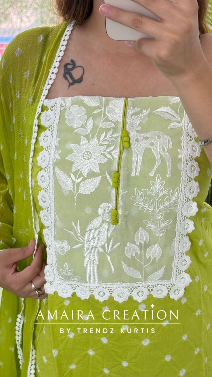 Premium Cotton Parrot Green Colour Bandhani Pattern Unstitched Suit