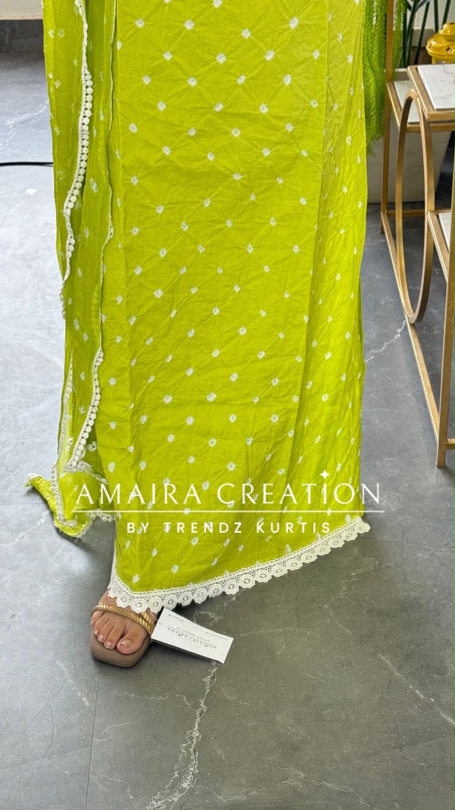 Premium Cotton Parrot Green Colour Bandhani Pattern Unstitched Suit