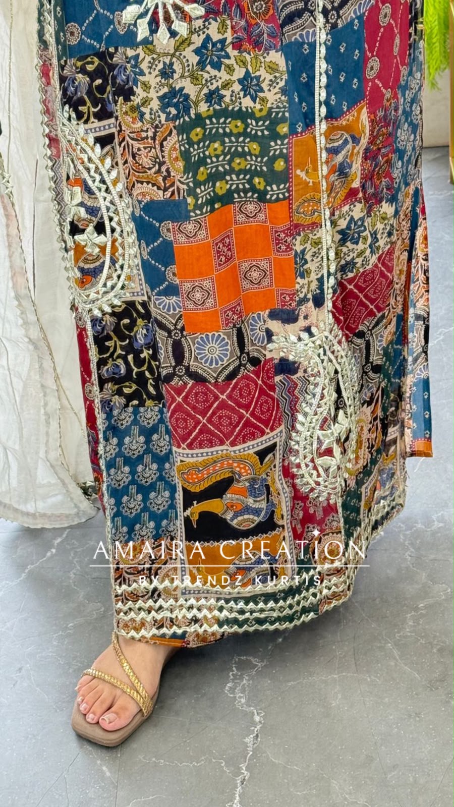 Premium Cotton Mustard Multi Colour Rajasthani Print Gotta Patti Work Unstitched Suit