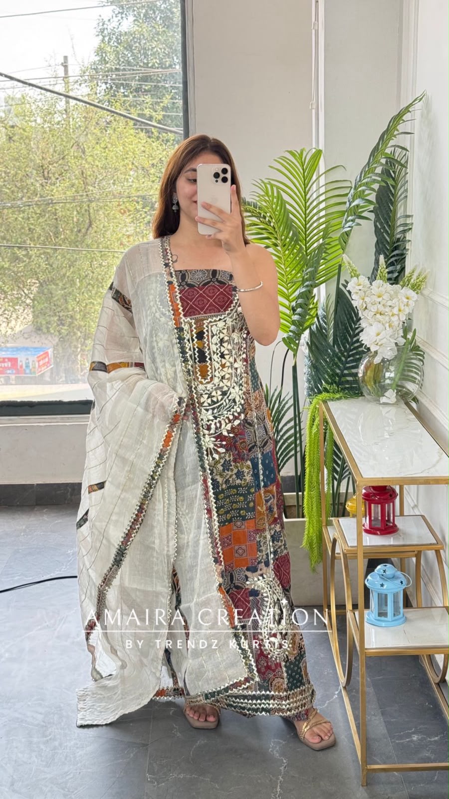Premium Cotton Mustard Multi Colour Rajasthani Print Gotta Patti Work Unstitched Suit