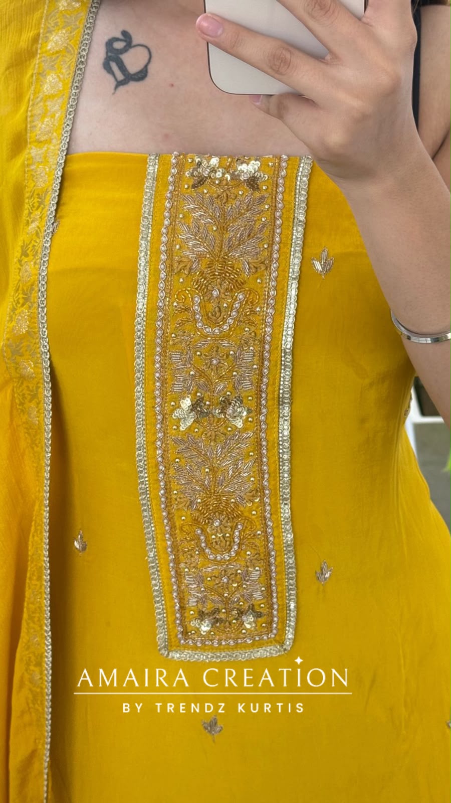 Premium Crepe Mustard Colour Unstitched Suit With Beautiful Chiffon Dupatta