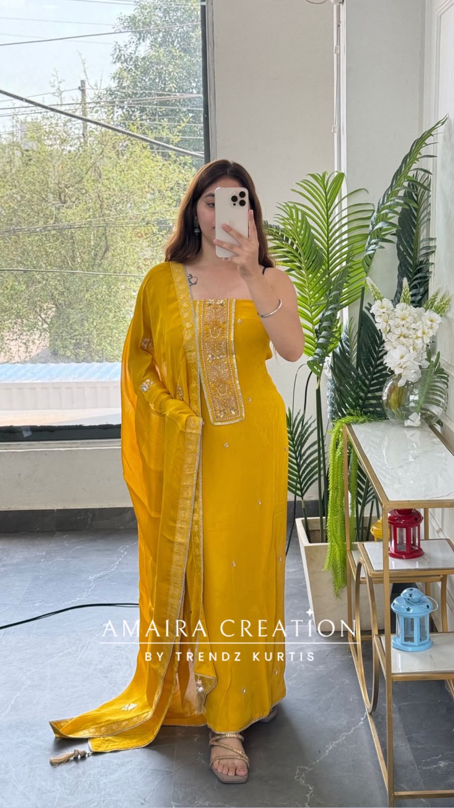 Premium Crepe Mustard Colour Unstitched Suit With Beautiful Chiffon Dupatta