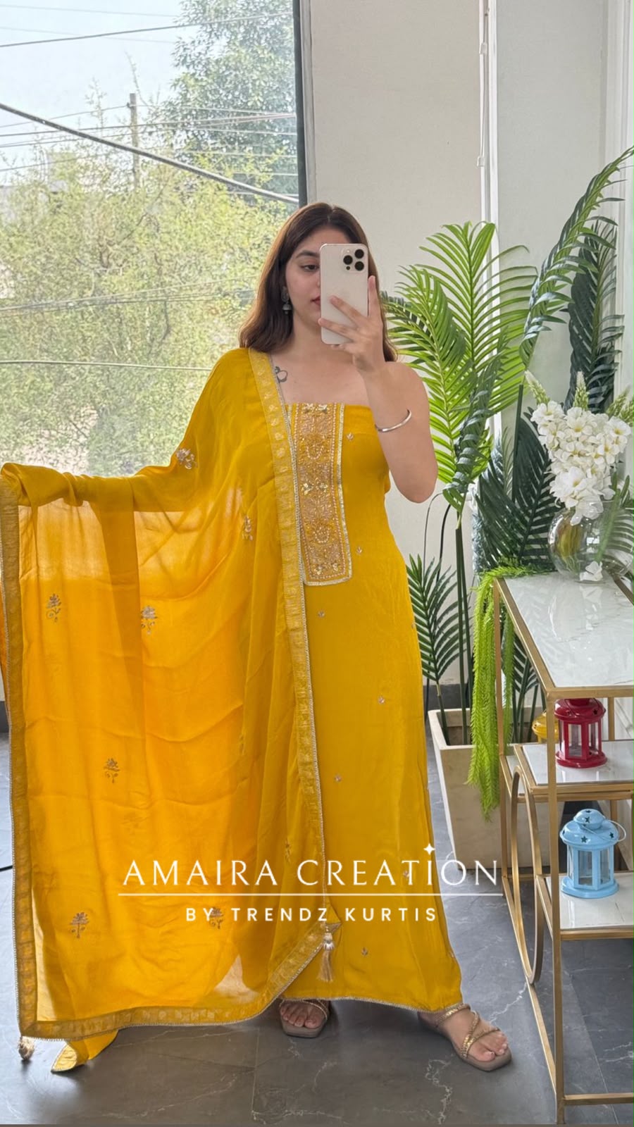 Premium Crepe Mustard Colour Unstitched Suit With Beautiful Chiffon Dupatta