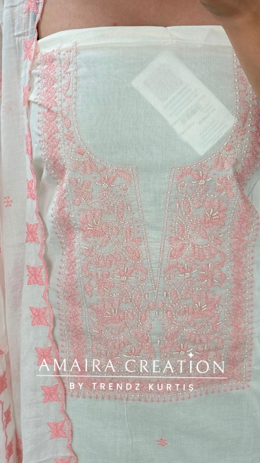 Premium Fabric White and Peach Colour Unstitched Suit
