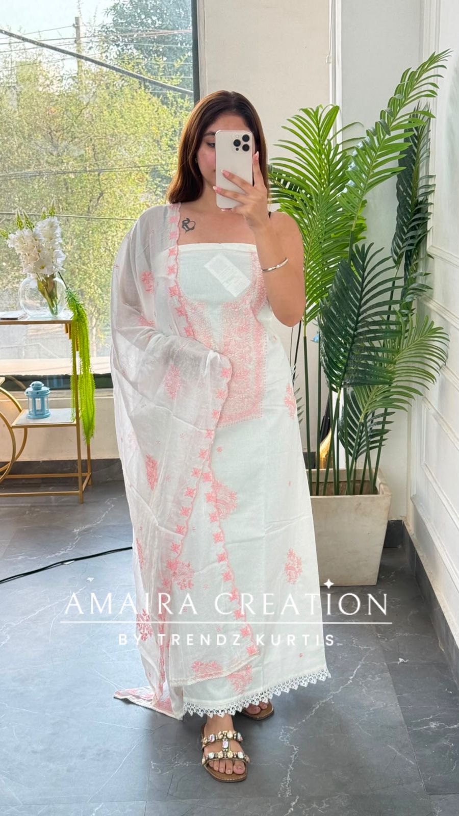 Premium Fabric White and Peach Colour Unstitched Suit