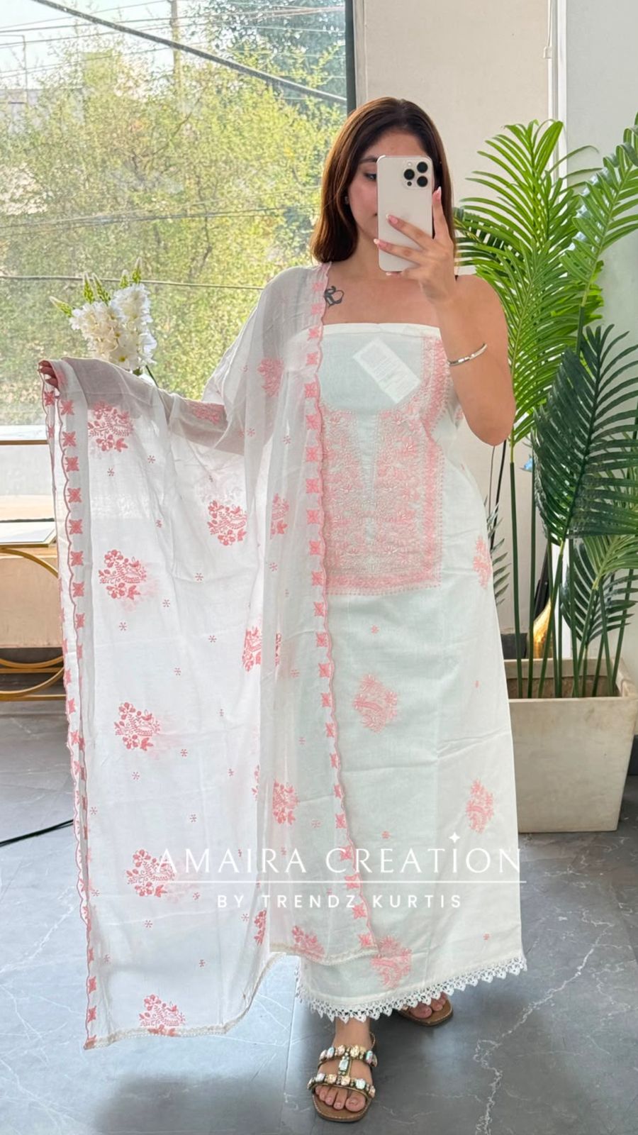Premium Fabric White and Peach Colour Unstitched Suit