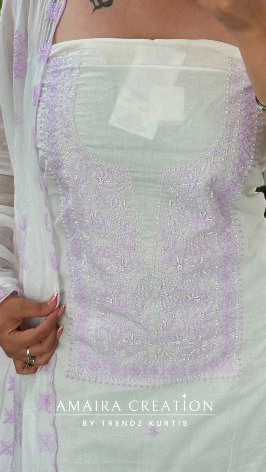 Premium Fabric White and Lavender Colour Unstitched Suit