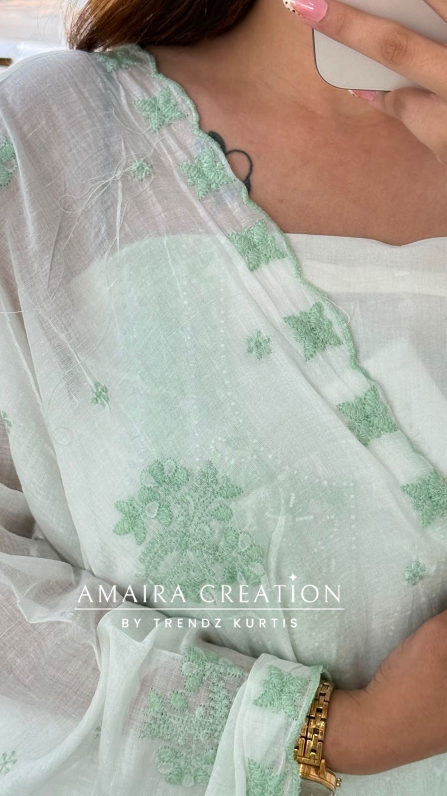 Premium Fabric White and Pista Colour Unstitched Suit