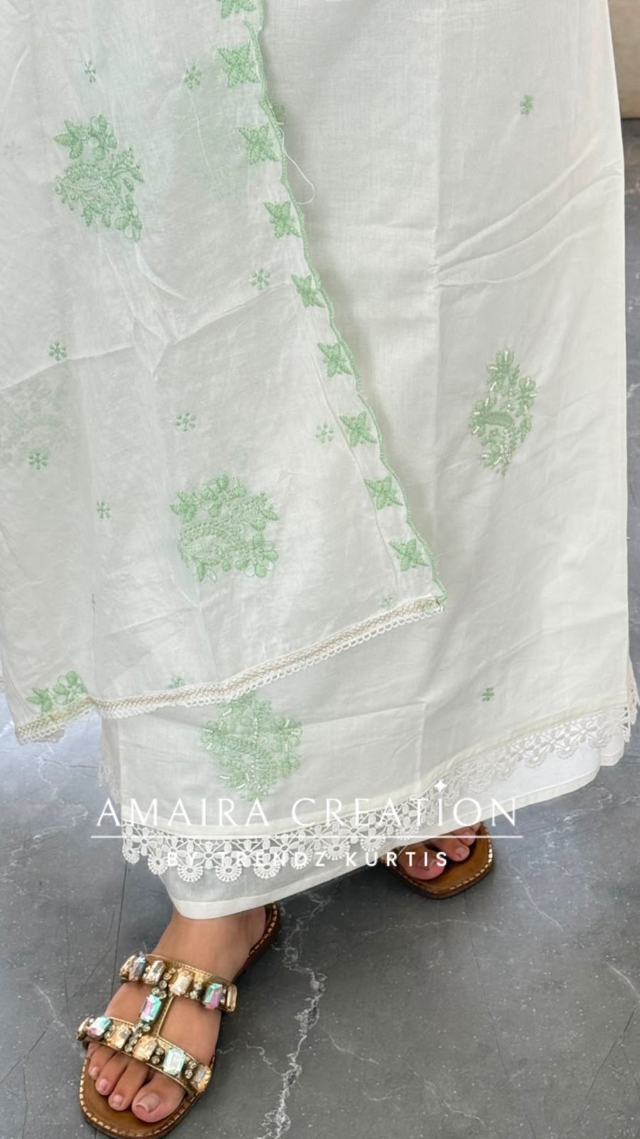 Premium Fabric White and Pista Colour Unstitched Suit