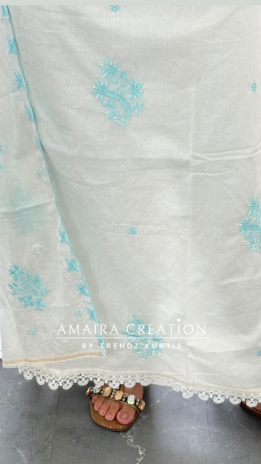 Premium Fabric White and Sky Colour Unstitched Suit