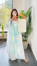 Premium Fabric White and Sky Colour Unstitched Suit