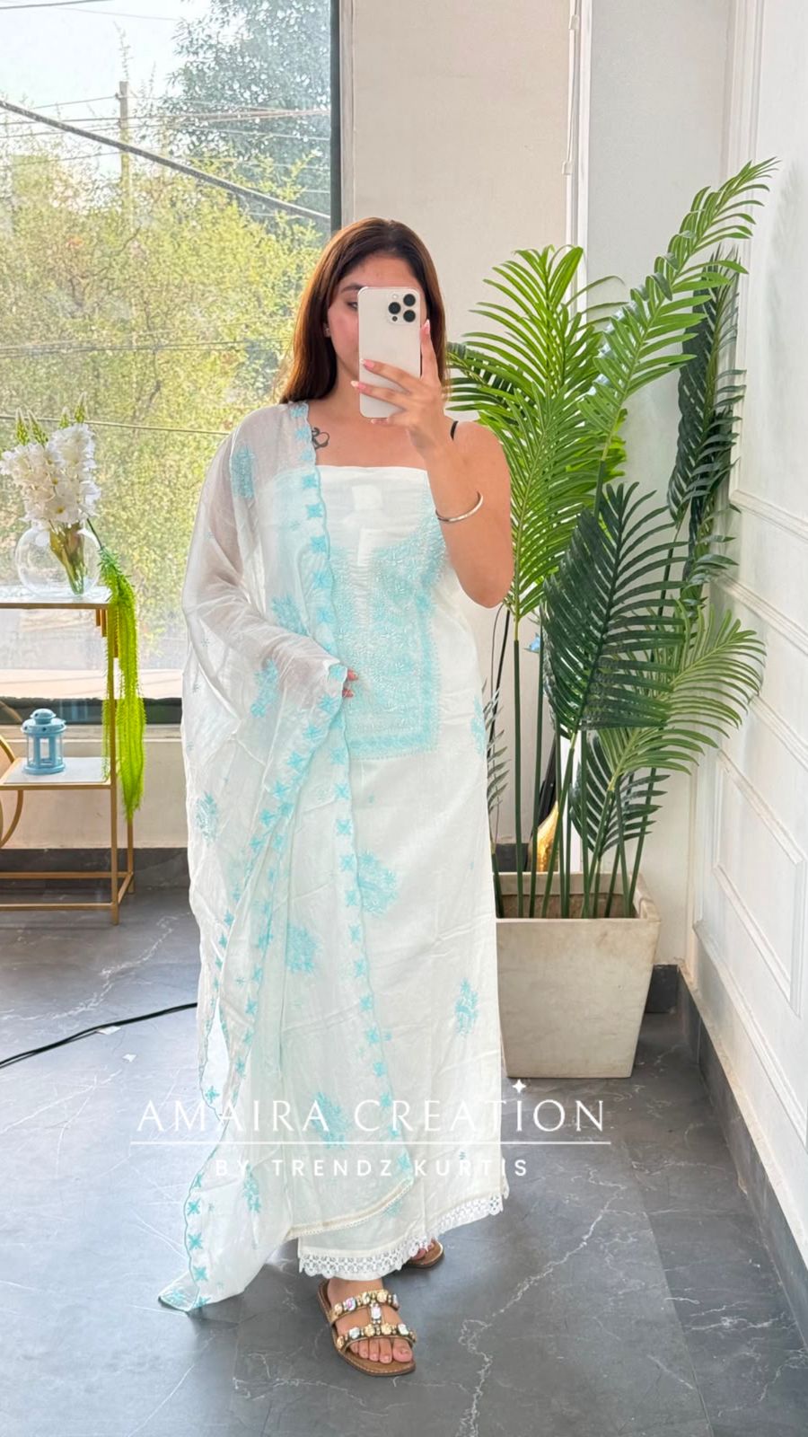 Premium Fabric White and Sky Colour Unstitched Suit