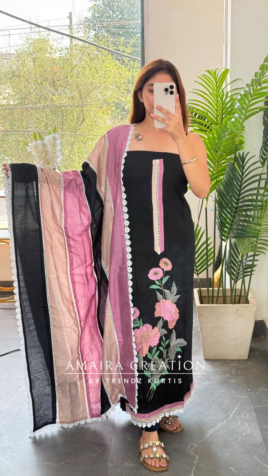 Premium Reyon Black Colour Thread Embroidery Unstitched Suit With Beautiful Dupatta