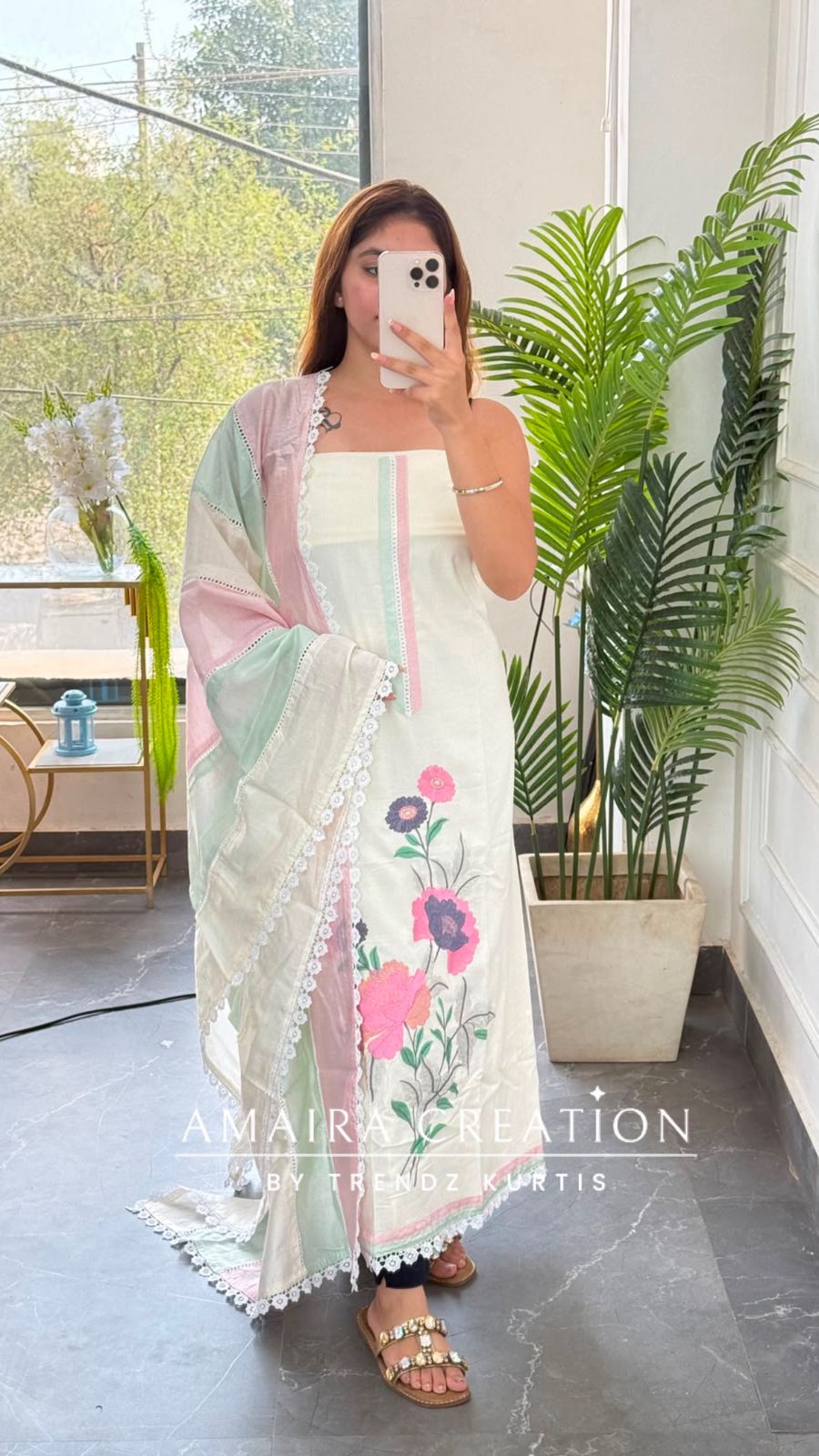 Premium Reyon Off White Colour Thread Embroidery Unstitched Suit With Beautiful Dupatta