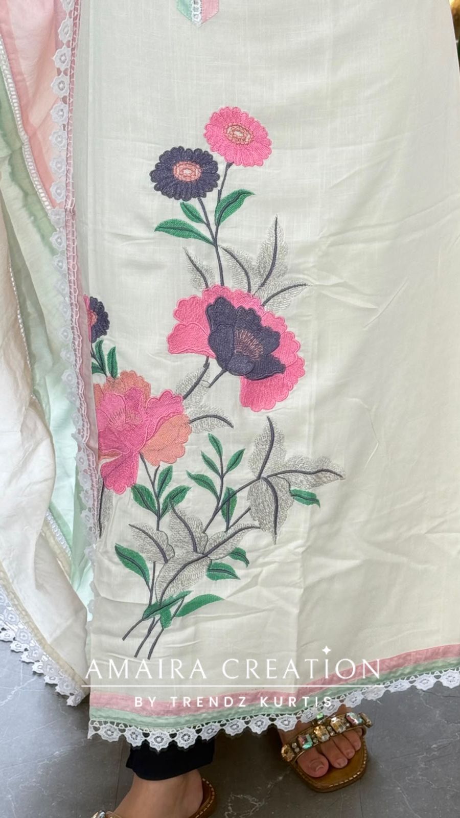 Premium Reyon Off White Colour Thread Embroidery Unstitched Suit With Beautiful Dupatta