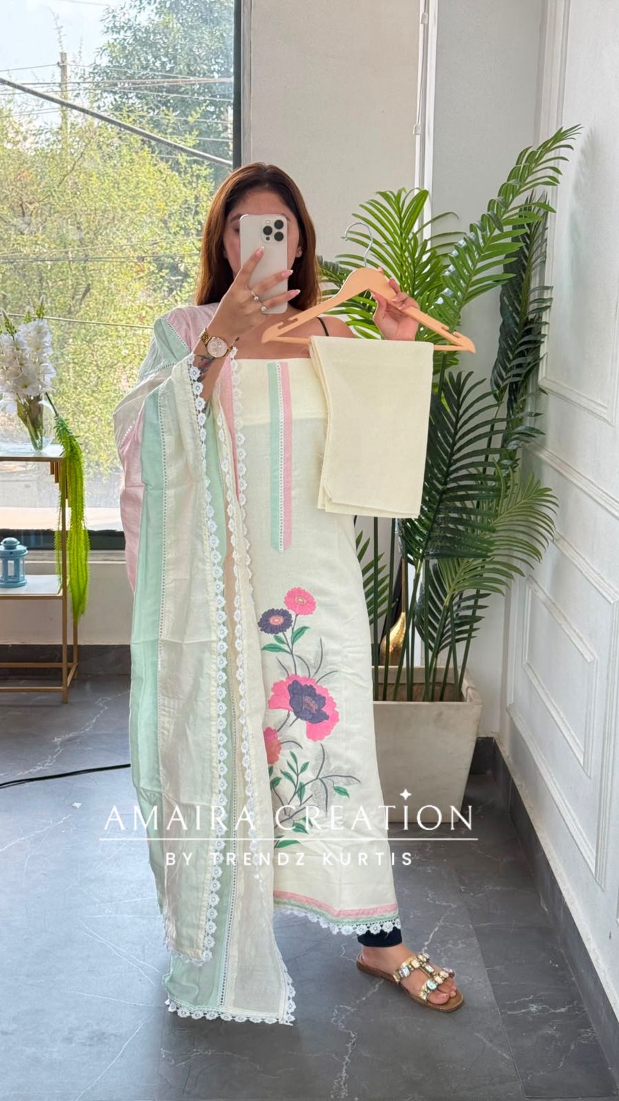 Premium Reyon Off White Colour Thread Embroidery Unstitched Suit With Beautiful Dupatta