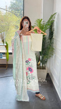 Premium Reyon Off White Colour Thread Embroidery Unstitched Suit With Beautiful Dupatta