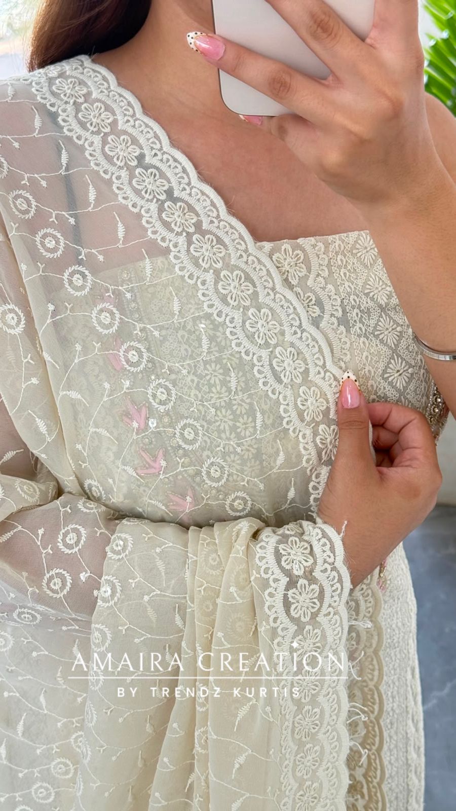 Premium Georgette Chikankari Beige Pink Unstitched Suit With Georgette Chikankari Dupatta