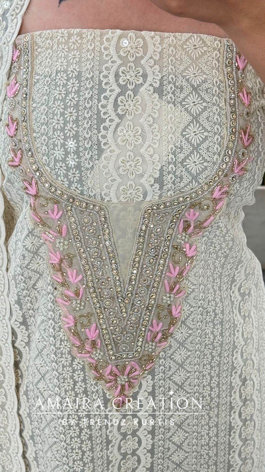 Premium Georgette Chikankari Beige Pink Unstitched Suit With Georgette Chikankari Dupatta