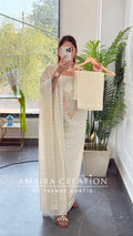 Premium Georgette Chikankari Beige Peach Unstitched Suit With Georgette Chikankari Dupatta
