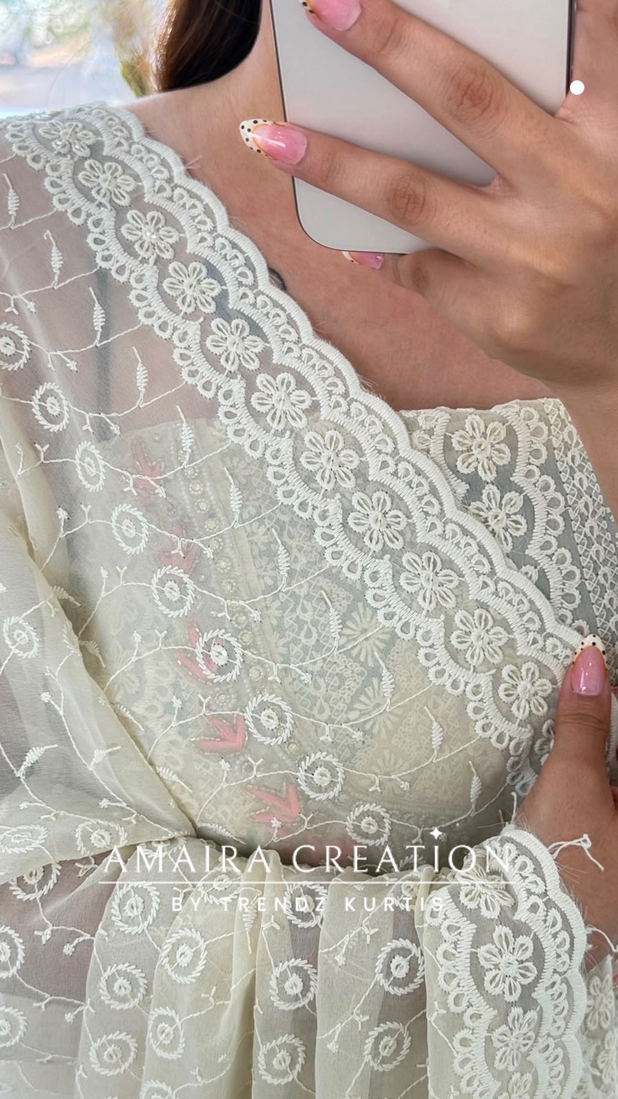Premium Georgette Chikankari Beige Peach Unstitched Suit With Georgette Chikankari Dupatta