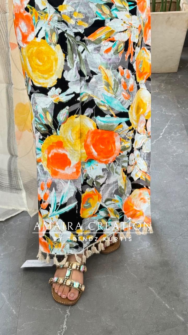 Premium Cotton Floral Yellow Colour Unstitched Suit