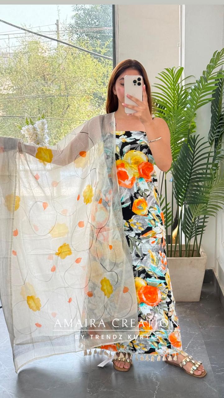 Premium Cotton Floral Yellow Colour Unstitched Suit