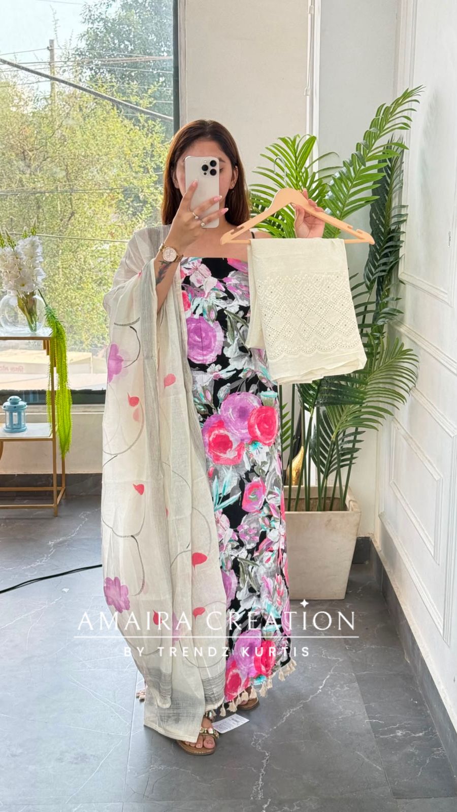 Premium Cotton Floral Lavender Colour Unstitched Suit