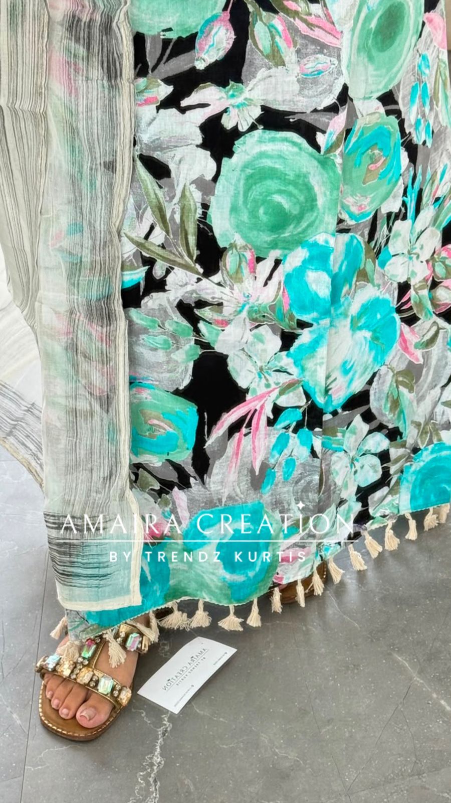 Premium Cotton Floral Firozi Colour Unstitched Suit