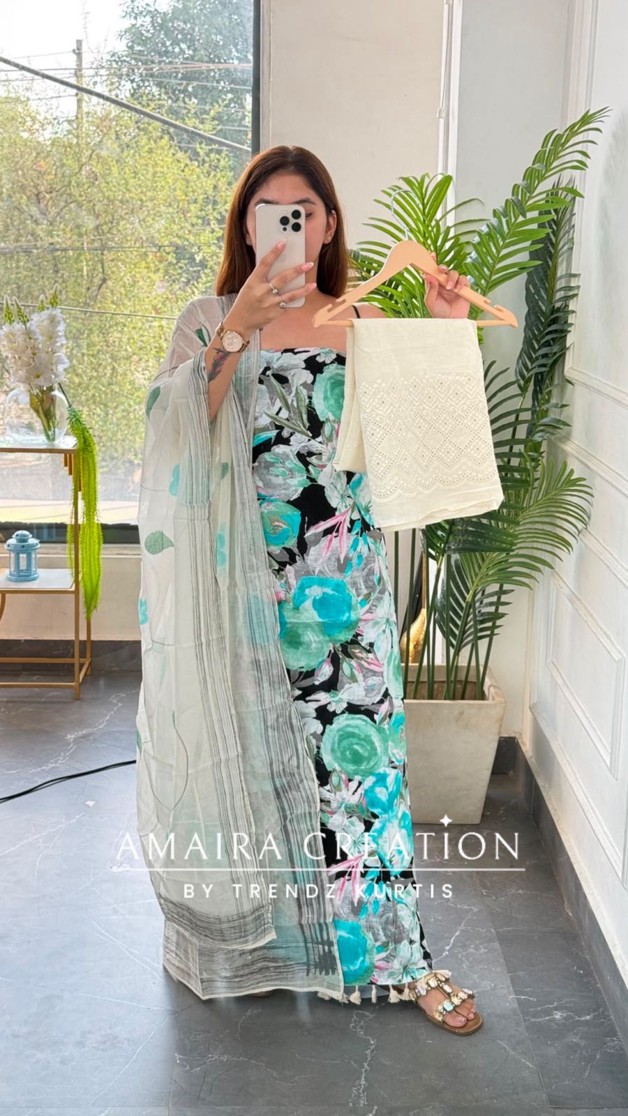 Premium Cotton Floral Firozi Colour Unstitched Suit