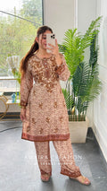 Premium crepe Brown Colour Lakhnavi Cord set