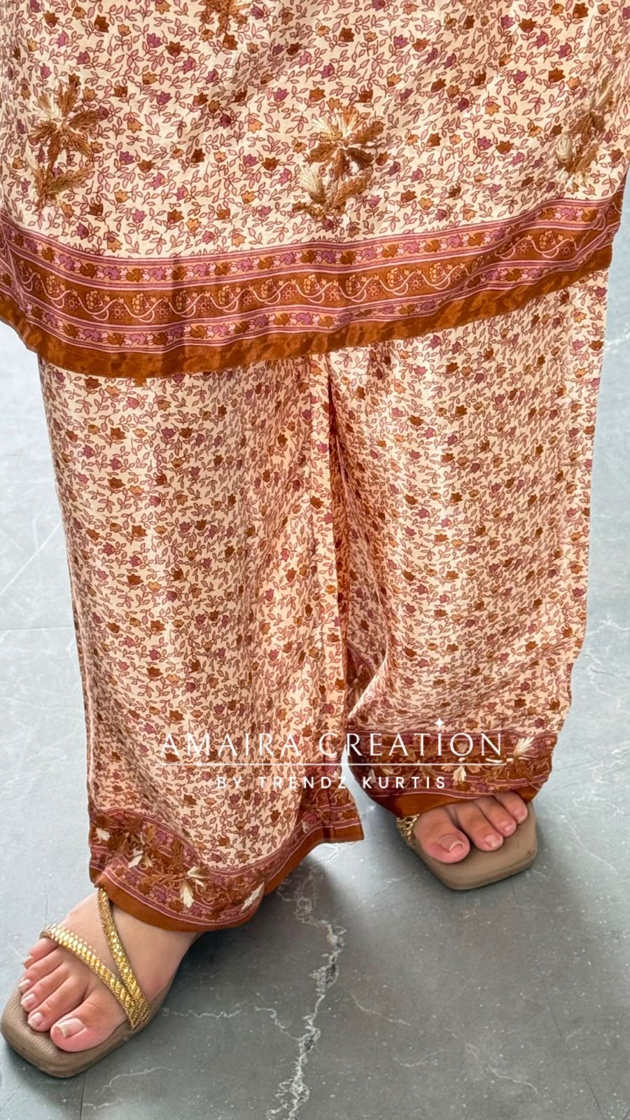 Premium crepe Brown Colour Lakhnavi Cord set