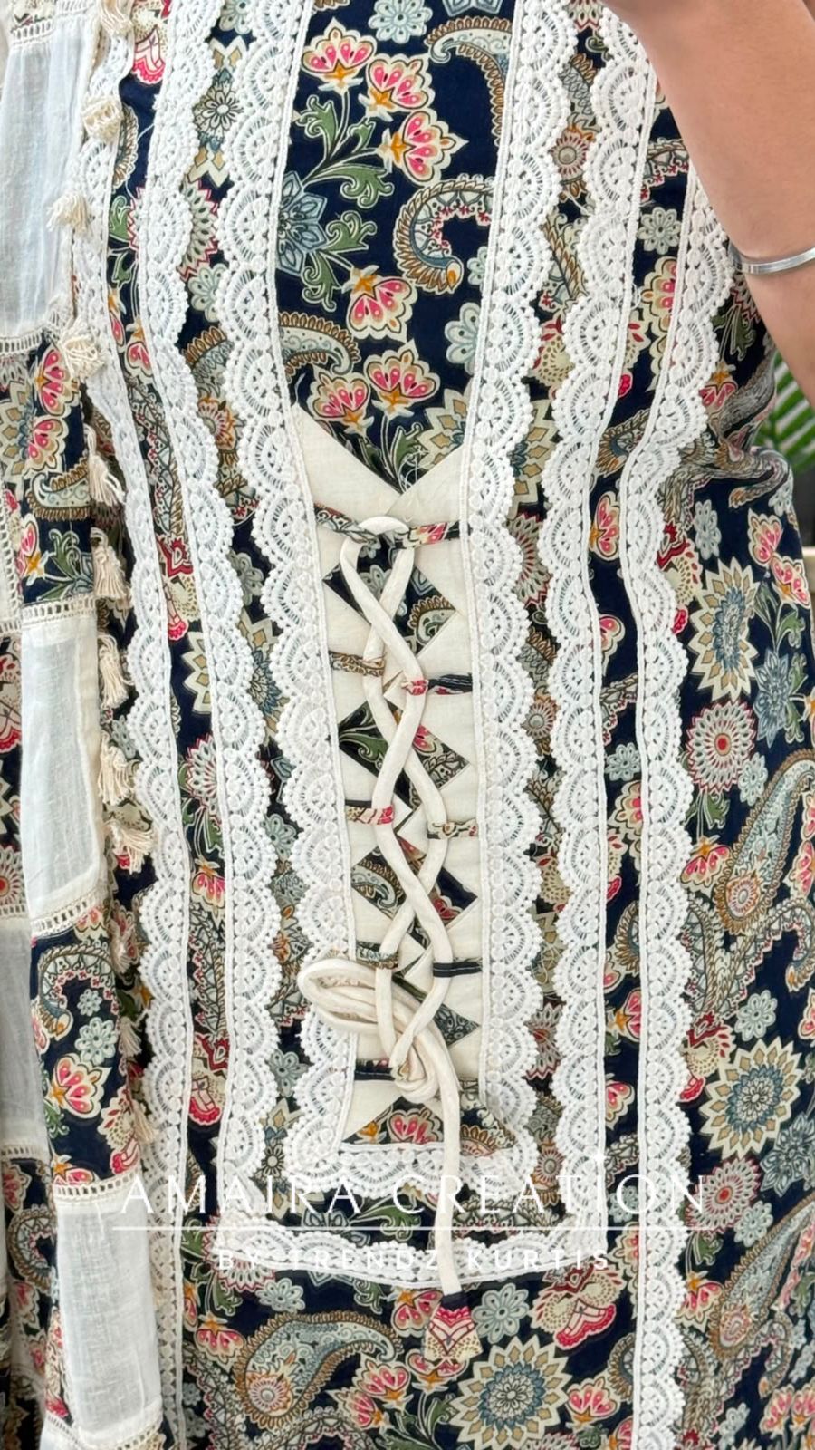 Premium Cotton Navy Blue colour Unstitched Suit With Beautiful Lace Detailing