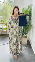 Premium Cotton Navy Blue colour Unstitched Suit With Beautiful Lace Detailing
